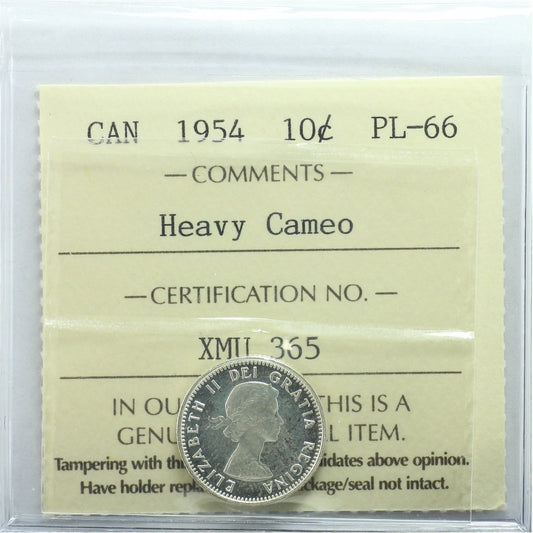 1954 Canada 10-cents ICCS Certified PL66 Heavy Cameo