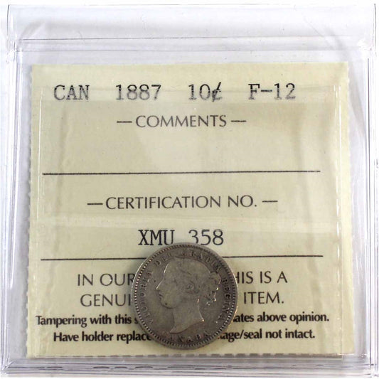 1887 Canada 10-cents ICCS Certified F12