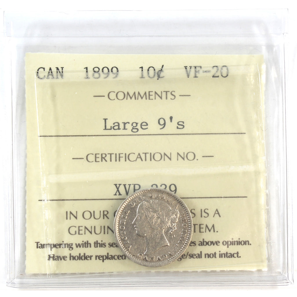 1899 Large 9 Canada 10-cents ICCS Certified VF20
