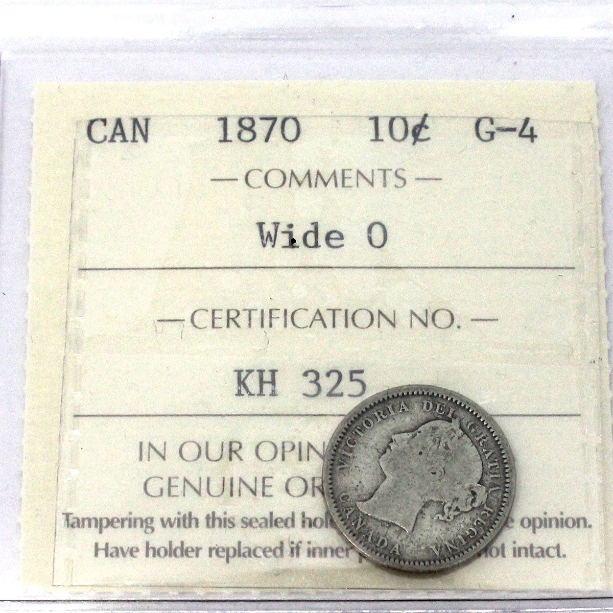 1870 Wide O Canada 10-cents ICCS Certified G-4