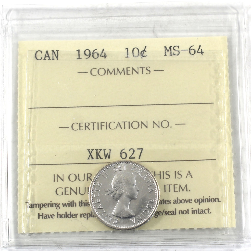 1964 Canada 10-cents ICCS Certified MS64