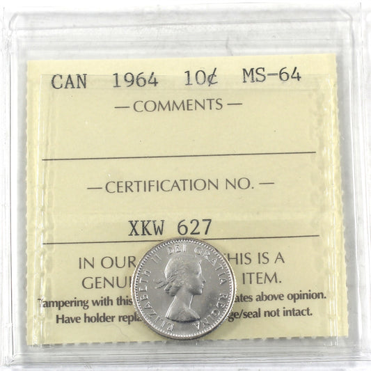 1964 Canada 10-cents ICCS Certified MS64