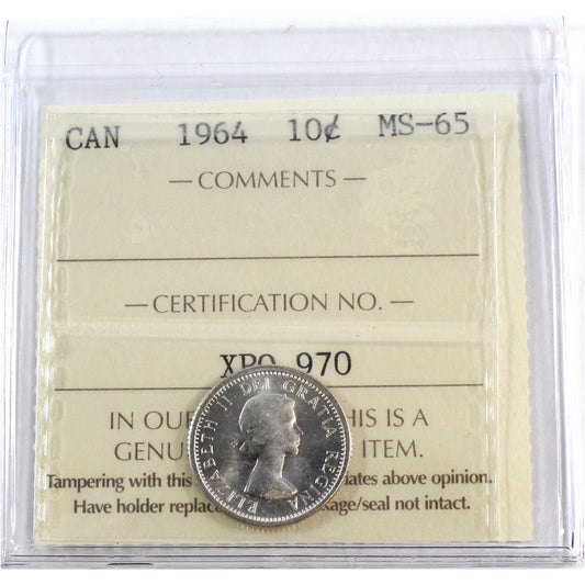 1964 Canada 10-cents ICCS Certified MS65