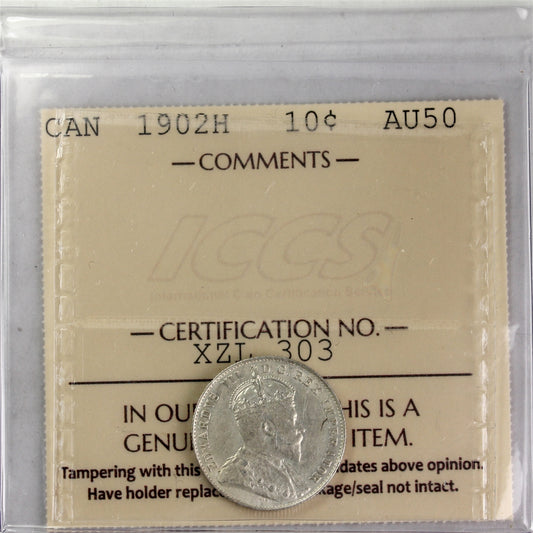 1902H Canada 10-cents ICCS Certified AU50