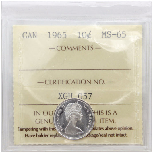 1965 Canada 10-cents ICCS Certified MS65