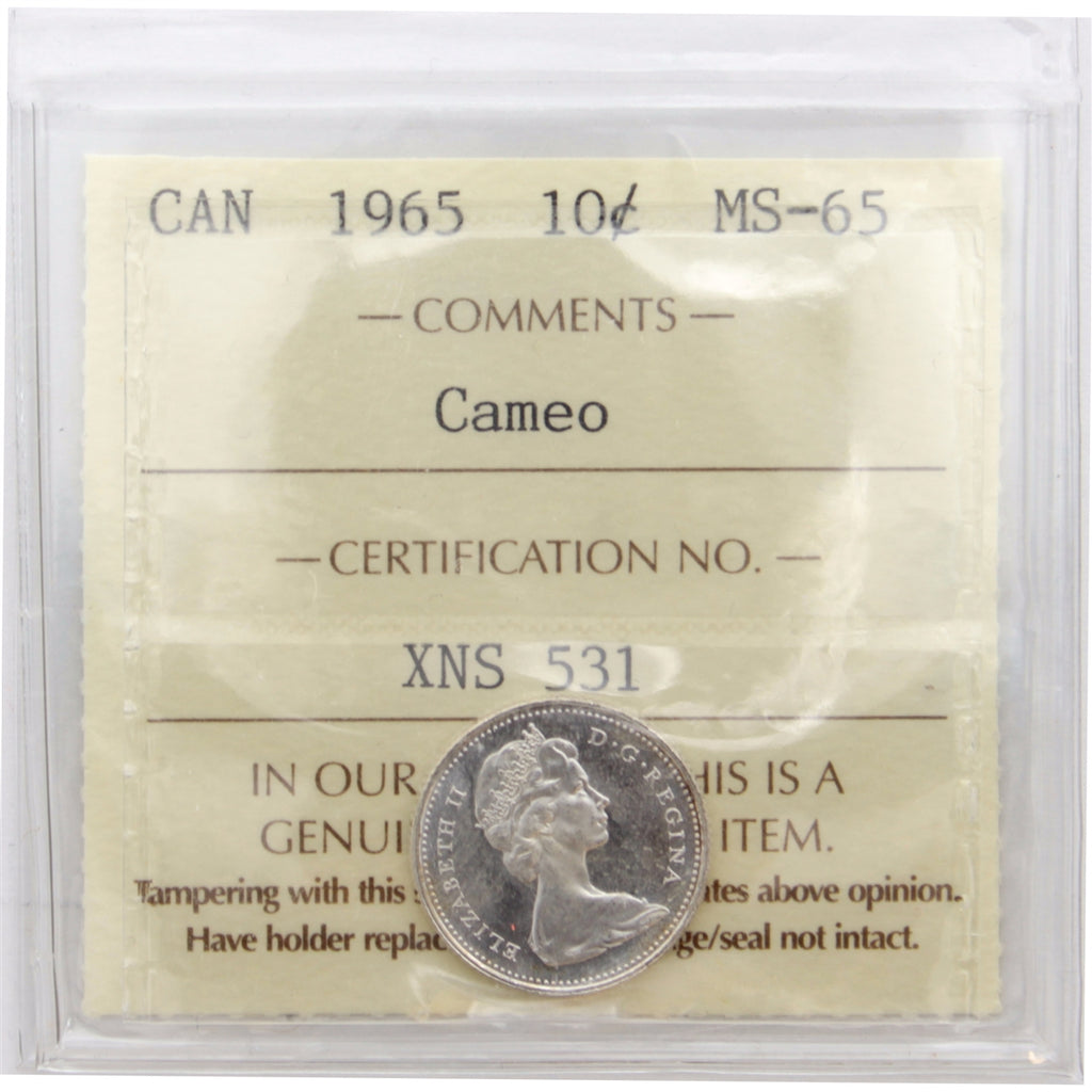 1965 Canada 10-cents ICCS Certified MS65 Cameo
