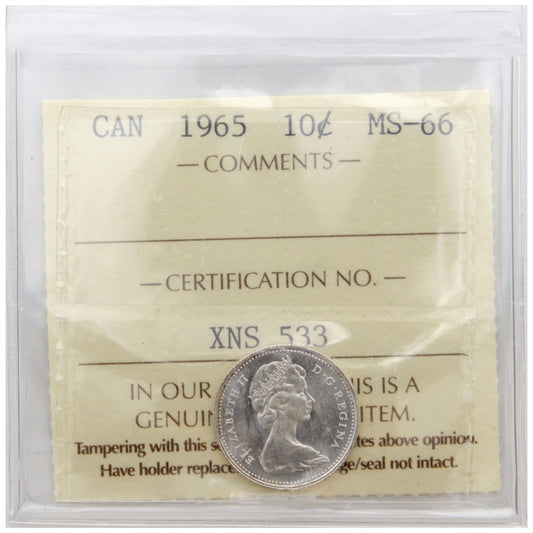 1965 Canada 10-cents ICCS Certified MS66