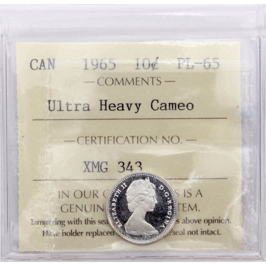 1965 Canada 10-cents ICCS Certified PL65 Ultra Heavy Cameo