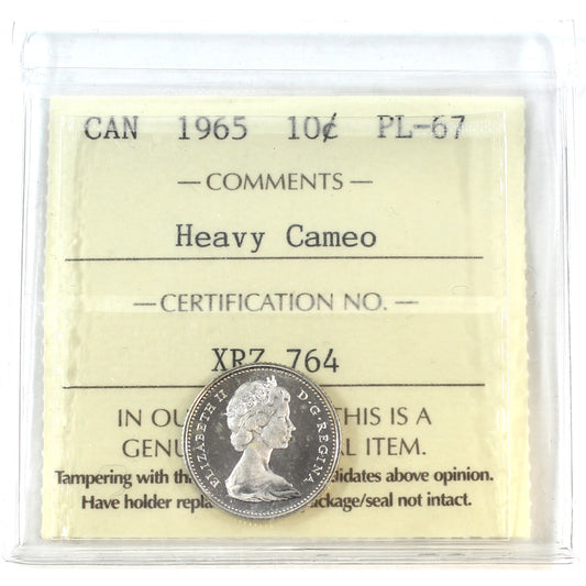 1965 Canada 10-cents ICCS Certified PL67 Heavy Cameo