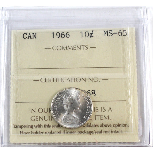 1966 Canada 10-cents ICCS Certified MS65