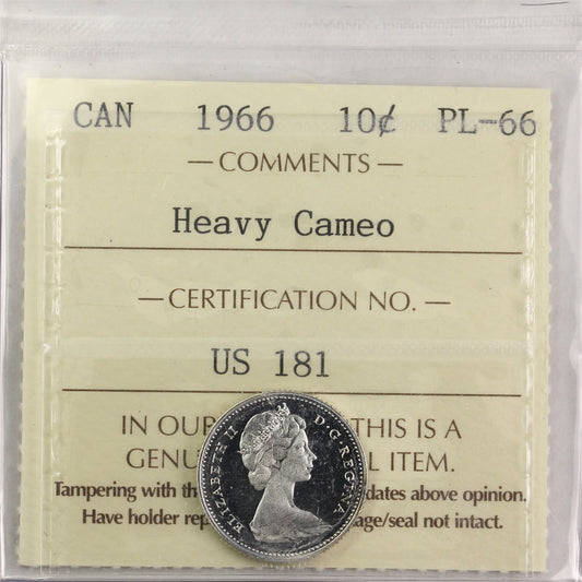 1966 Canada 10-cents ICCS Certified PL66 Heavy Cameo