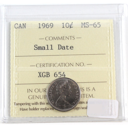 1969 Small Date Canada 10-cents ICCS Certified MS65