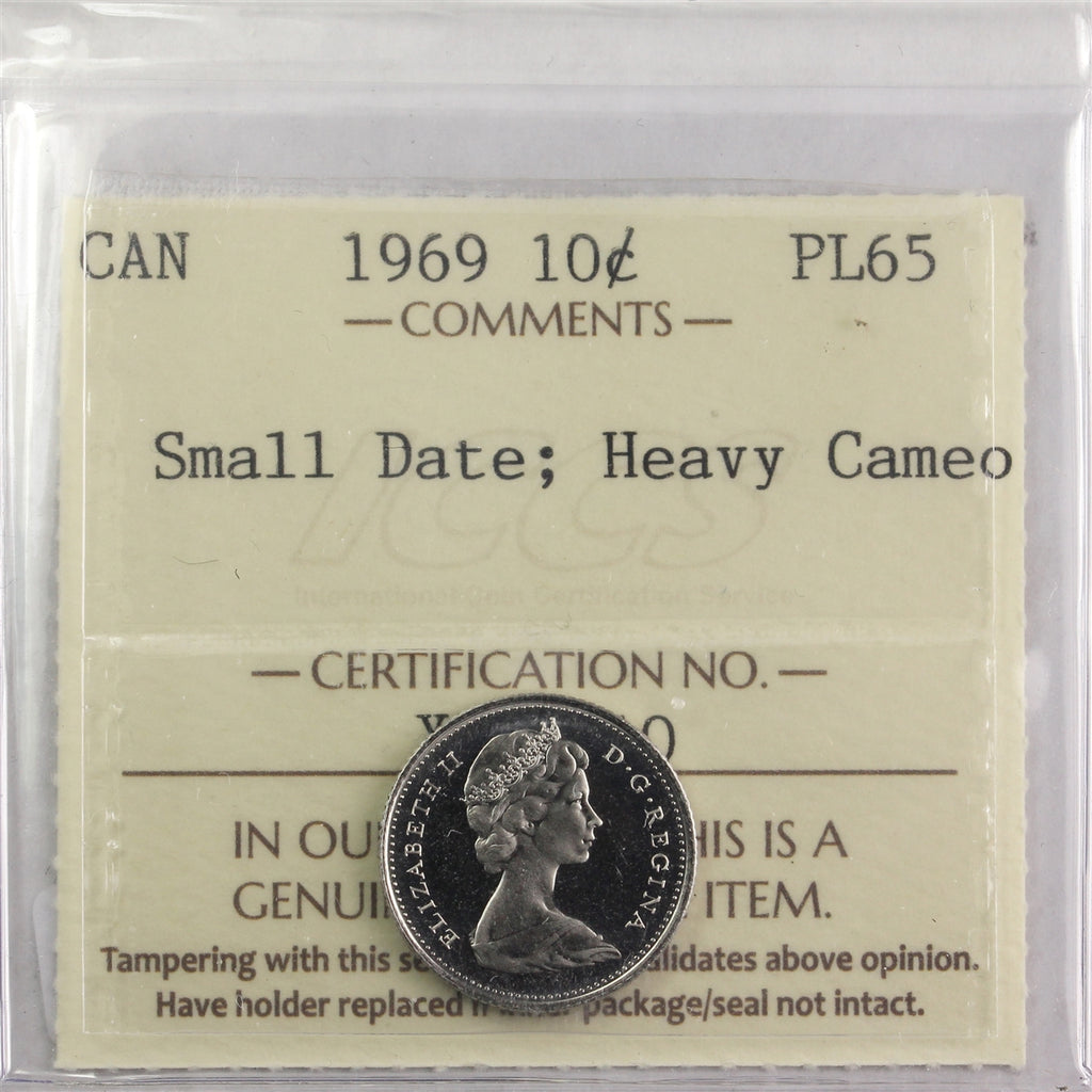 1969 Small Date Canada 10-cents ICCS Certified PL65 Heavy Cameo