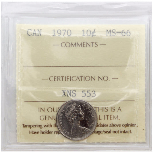 1970 Canada 10-cents ICCS Certified MS66