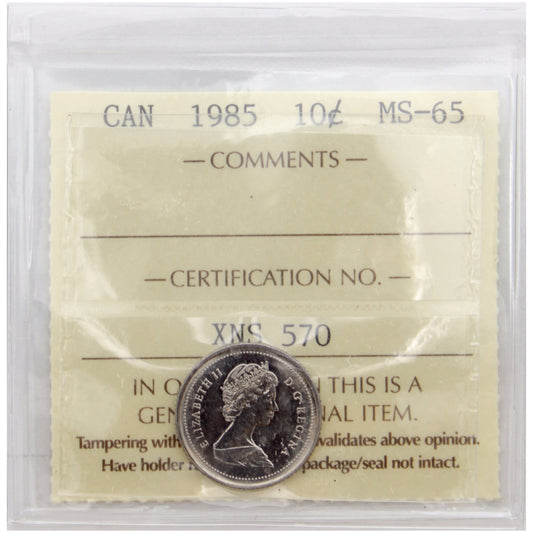 1985 Canada 10-cents ICCS Certified MS65