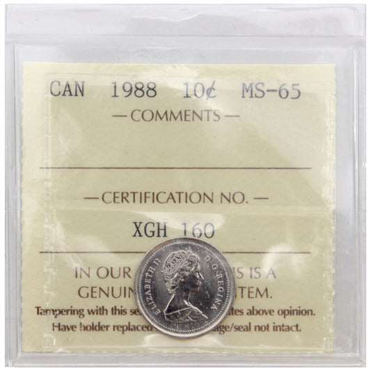 1988 Canada 10-cents ICCS Certified MS-65
