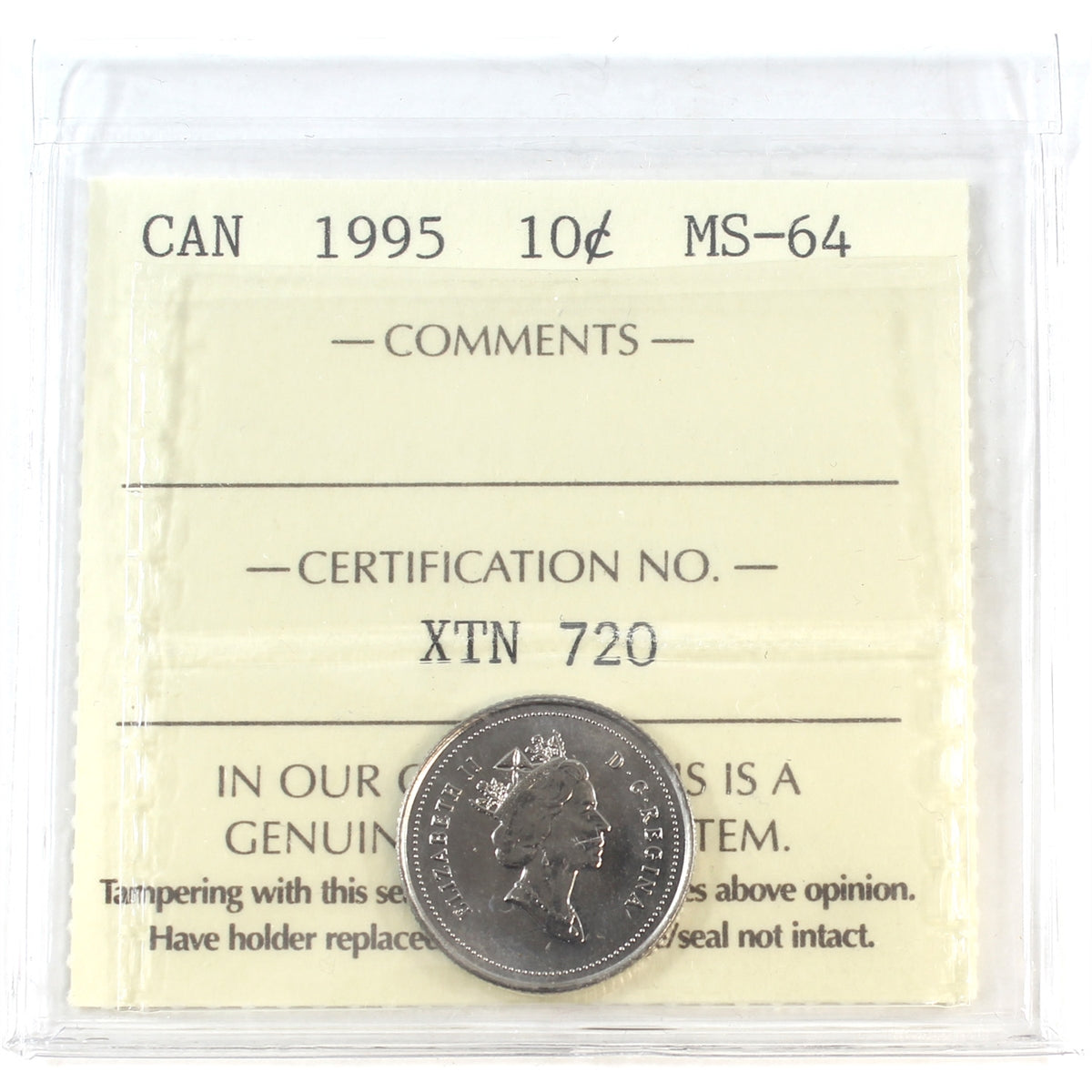 1995 Canada 10-cents ICCS Certified MS64