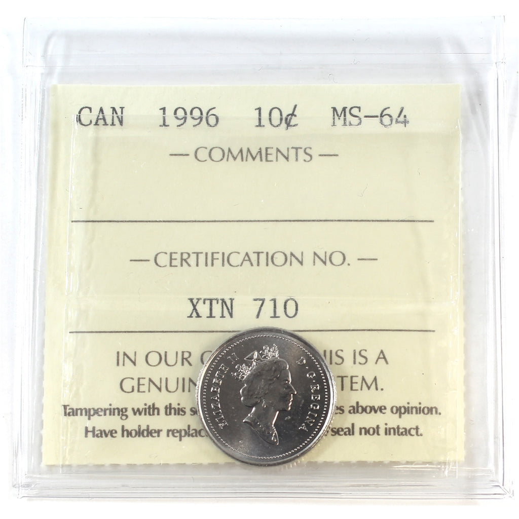 1996 Canada 10-cents ICCS Certified MS64