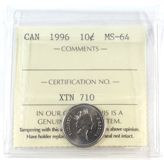 1996 Canada 10-cents ICCS Certified MS64
