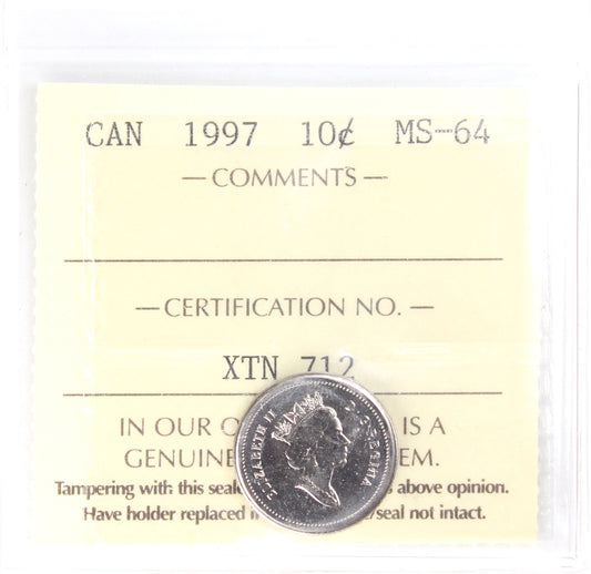 1997 Canada 10-cents ICCS Certified MS64