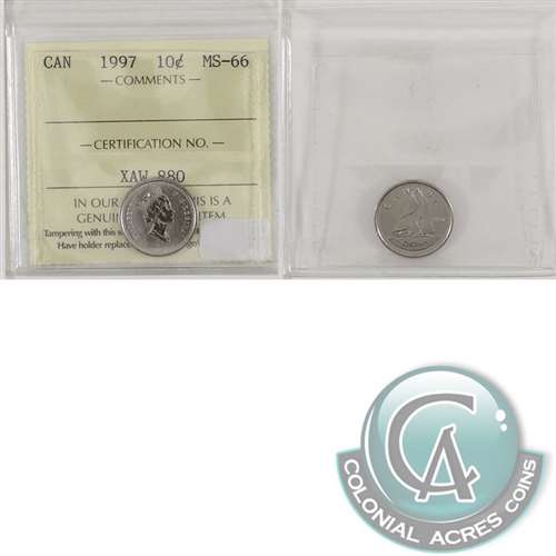 1997 Canada 10-cents ICCS Certified MS66