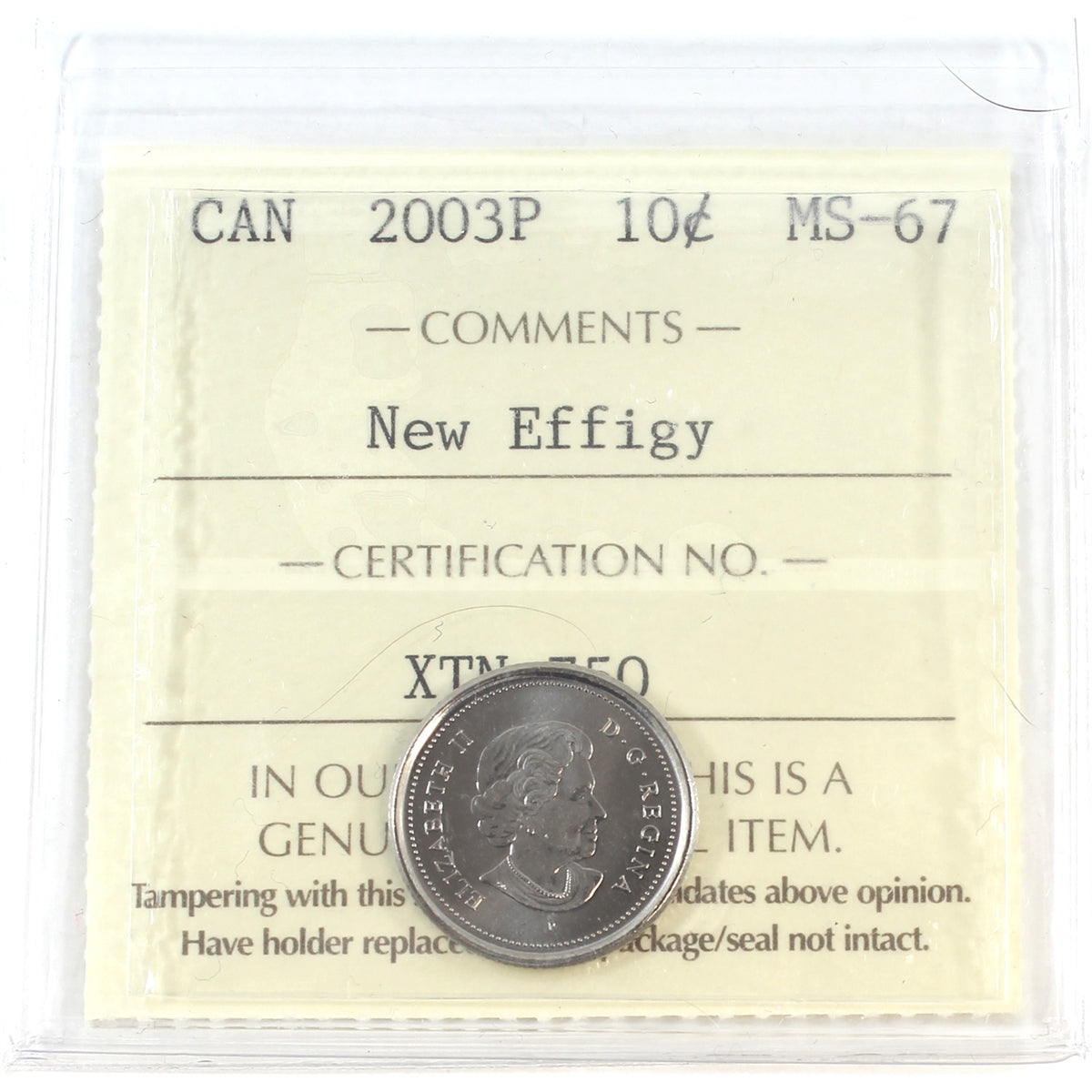 2003P New Effigy Canada 10-cents ICCS Certified MS67