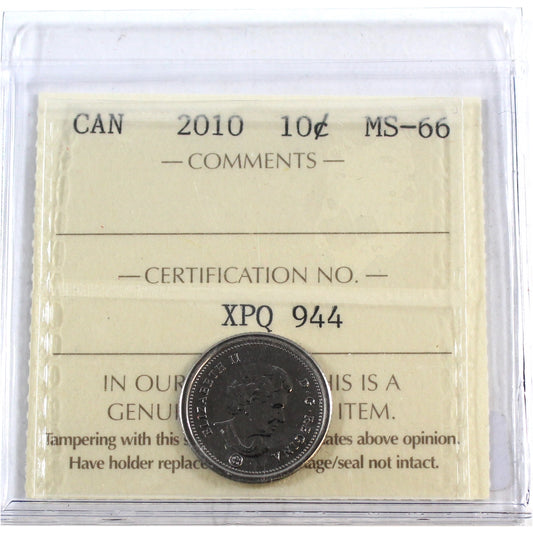 2010 Canada 10-cents ICCS Certified MS66