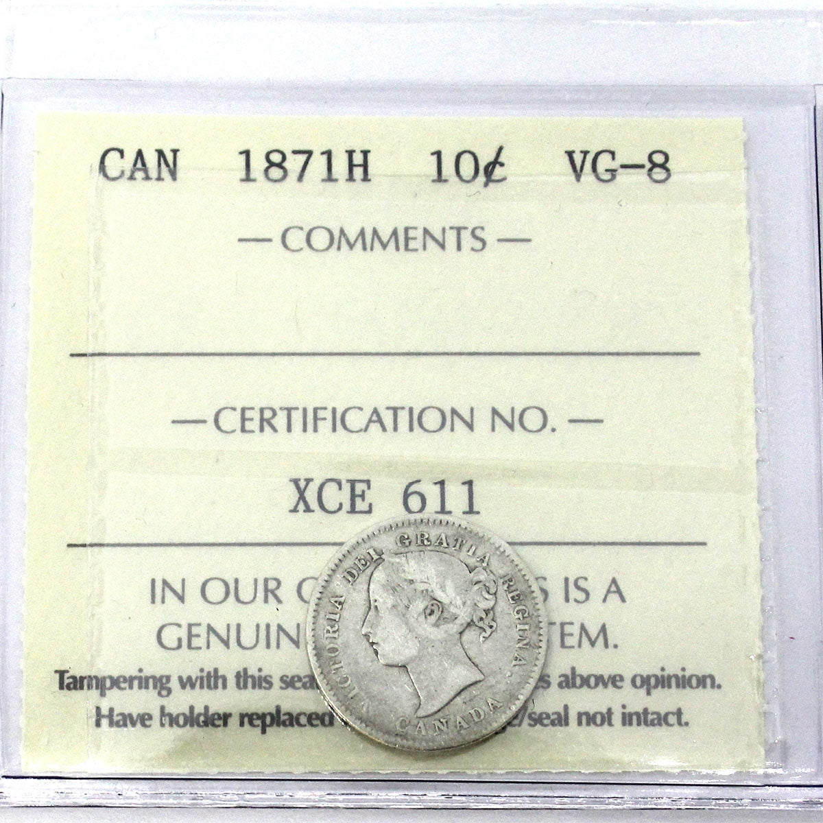 1871H Canada 10-cents ICCS Certified VG8