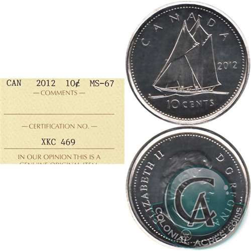 2012 Canada 10-cents ICCS Certified MS67