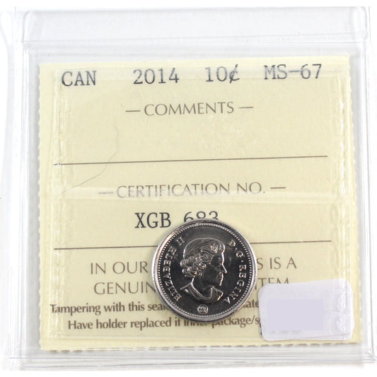 2014 Canada 10-cents ICCS Certified MS67