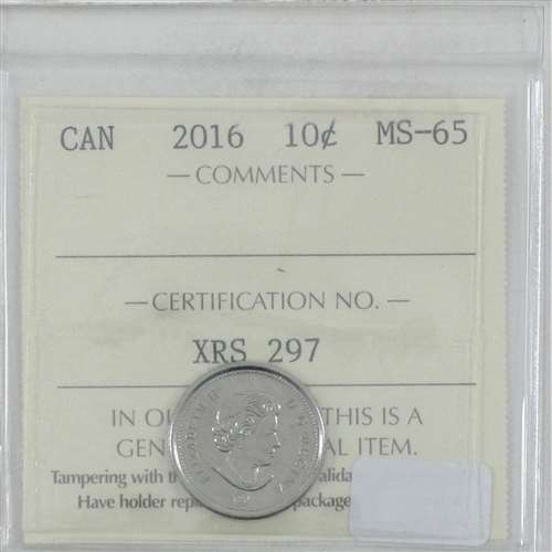 2016 Canada 10-cents ICCS Certified MS65