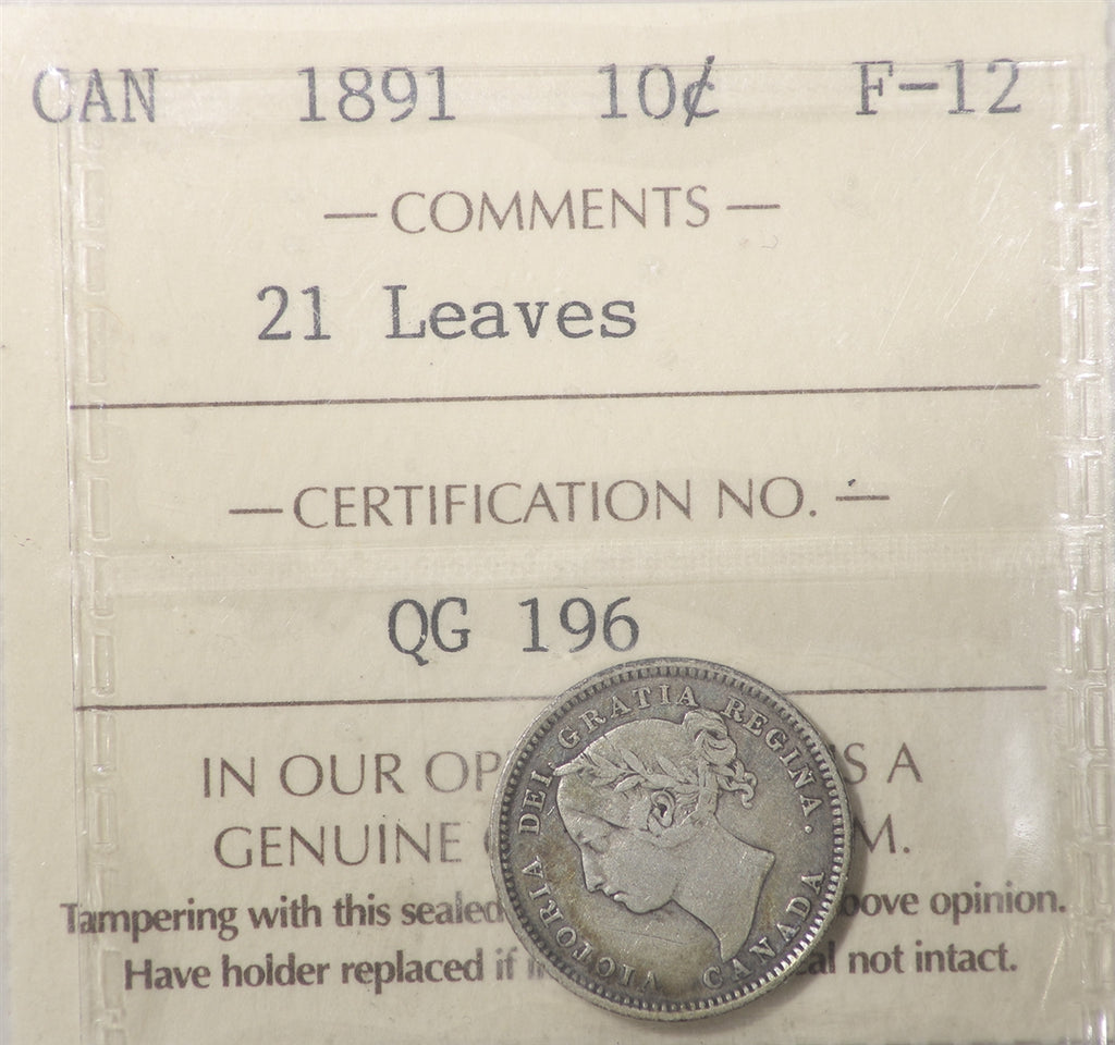 1891 21 Leaves Canada 10-cents ICCS Certified F12
