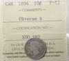 1894 Obv. 6 Canada 10-cents ICCS Certified F12
