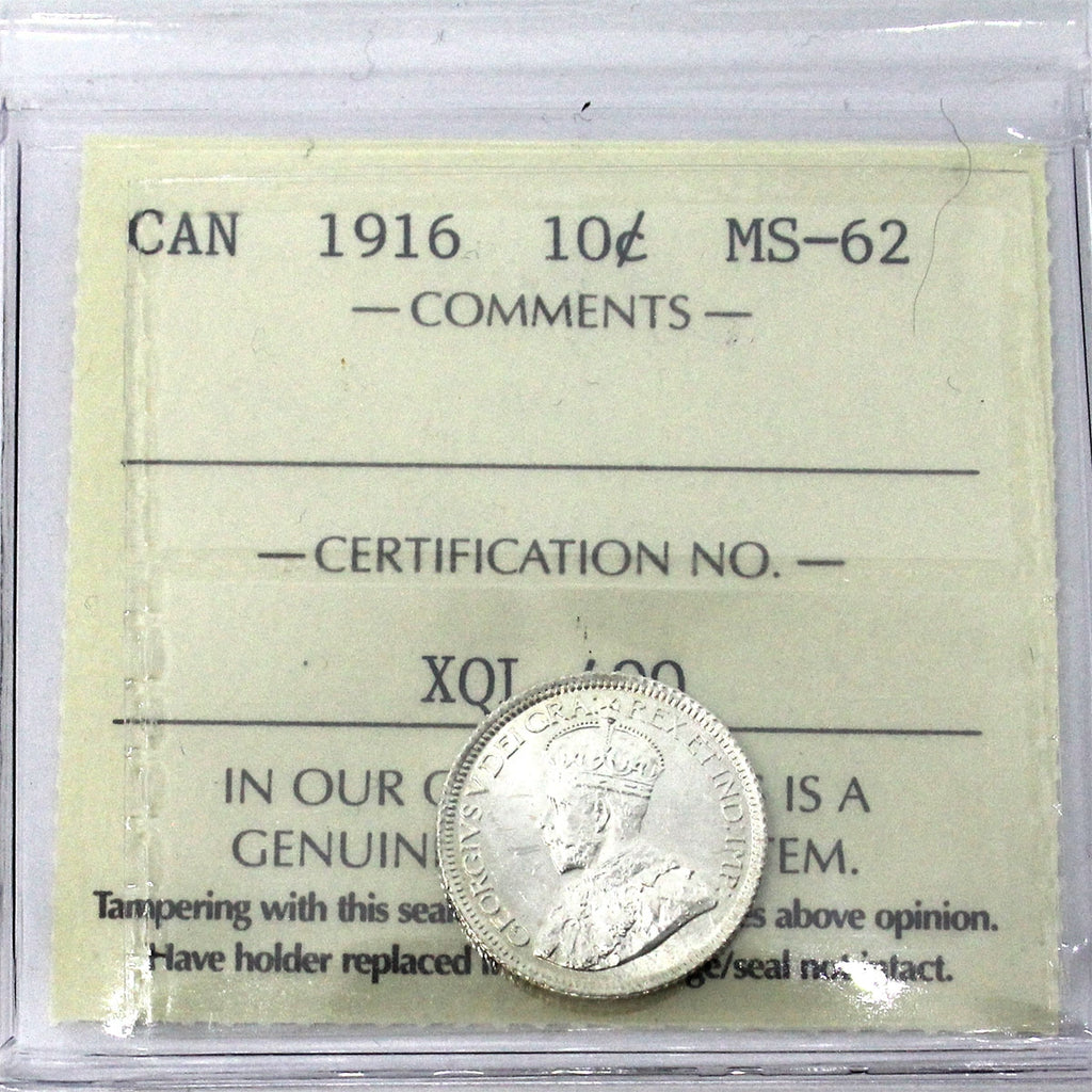 1916 Canada 10-cents ICCS Certified MS62