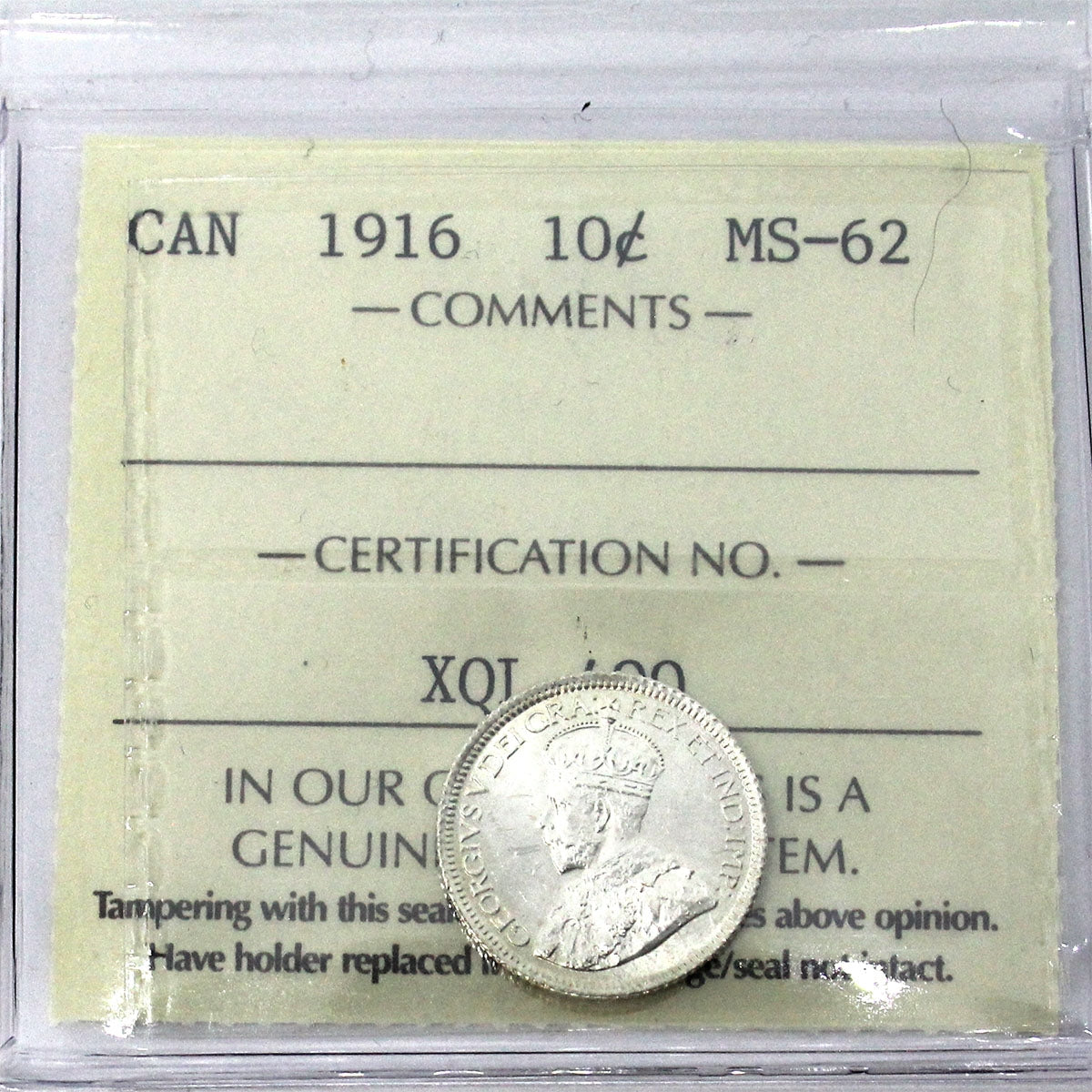 1916 Canada 10-cents ICCS Certified MS62