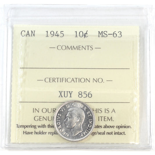 1945 Canada 10-cents ICCS Certified MS63