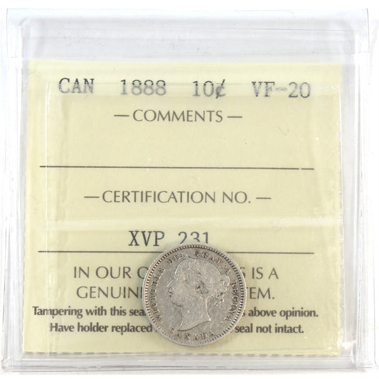 1888 Canada 10-cents ICCS Certified VF20