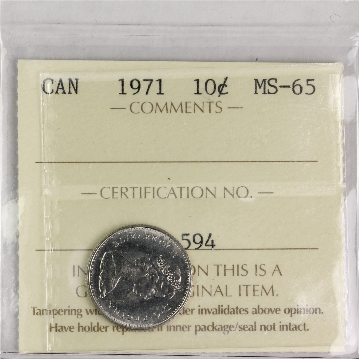 1974 Canada 10-cents ICCS Certified MS65