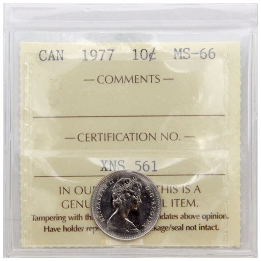 1977 Canada 10-cents ICCS Certified MS66