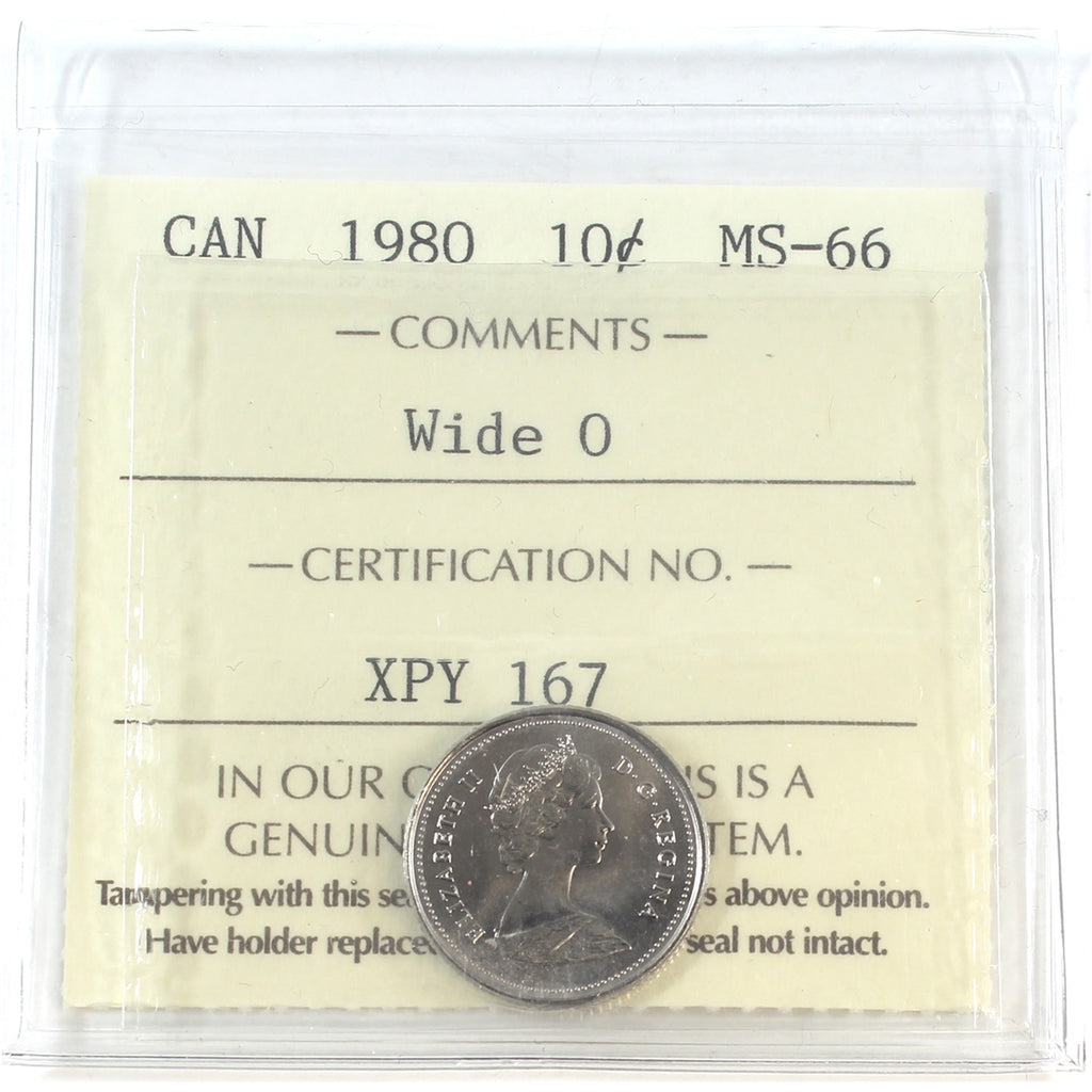 1980 Wide 0 Canada 10-cents ICCS Certified MS-66
