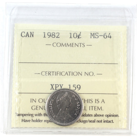 1982 Canada 10-cents ICCS Certified MS64
