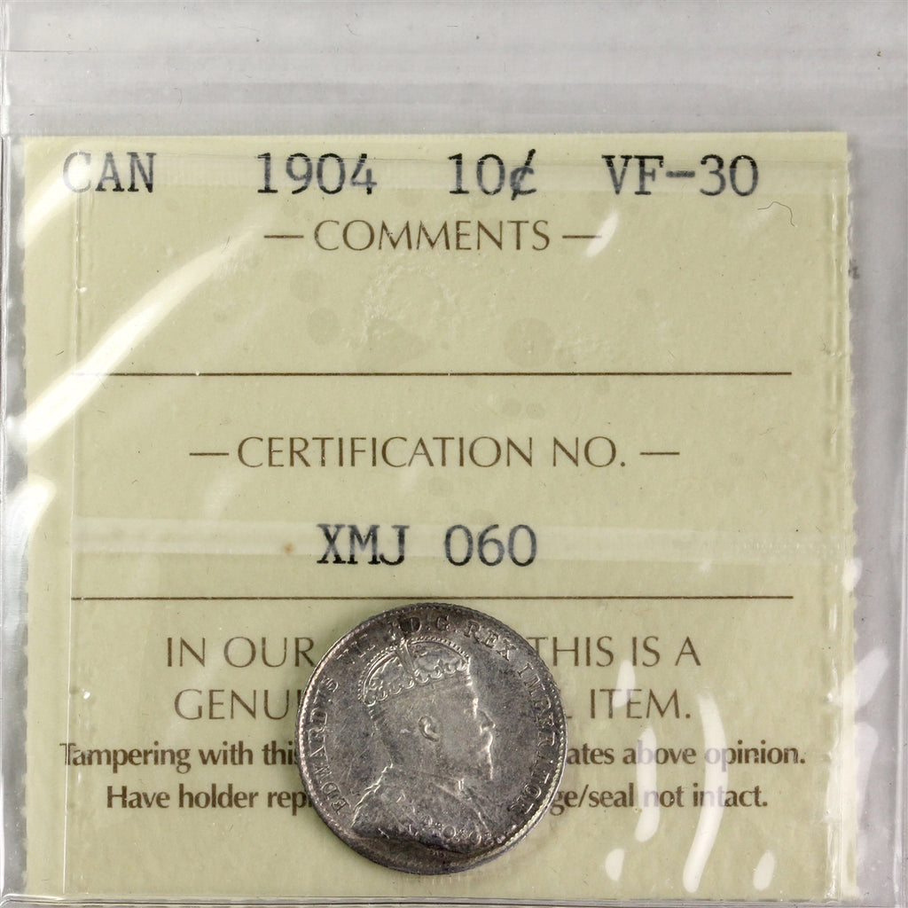 1904 Canada 10-cents ICCS Certified VF30