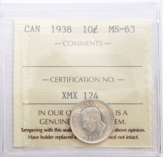 1938 Canada 10-cents ICCS Certified MS63