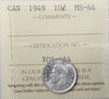 1949 Canada 10-cents ICCS Certified MS-64