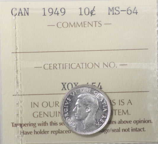 1949 Canada 10-cents ICCS Certified MS-64