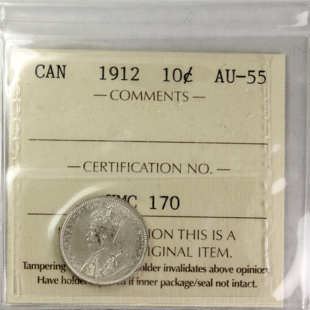 1912 Canada 10-cents ICCS Certified AU55