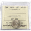 1920 Canada 10-cents ICCS Certified AU55