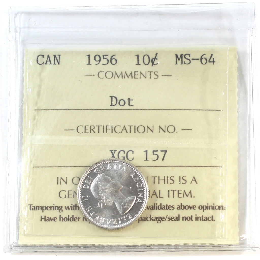 1956 Dot Canada 10-cents ICCS Certified MS64