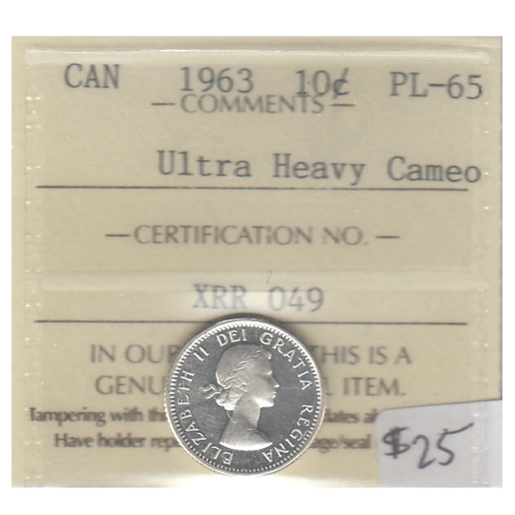 1963 Canada 10-cents ICCS Certified PL65 Ultra Heavy Cameo
