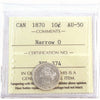 1870 Narrow O Canada 10-cents ICCS Certified AU50